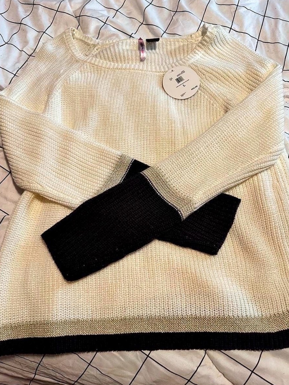 Love By Design Cream Sweater with Black Trim
